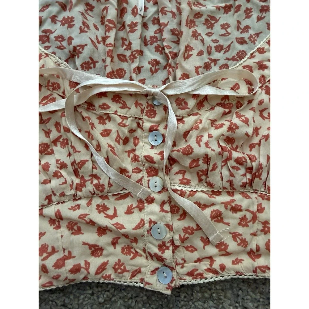 Free People Easy To Love Tea Floral Cropped‎ Short Sleeve Top Small